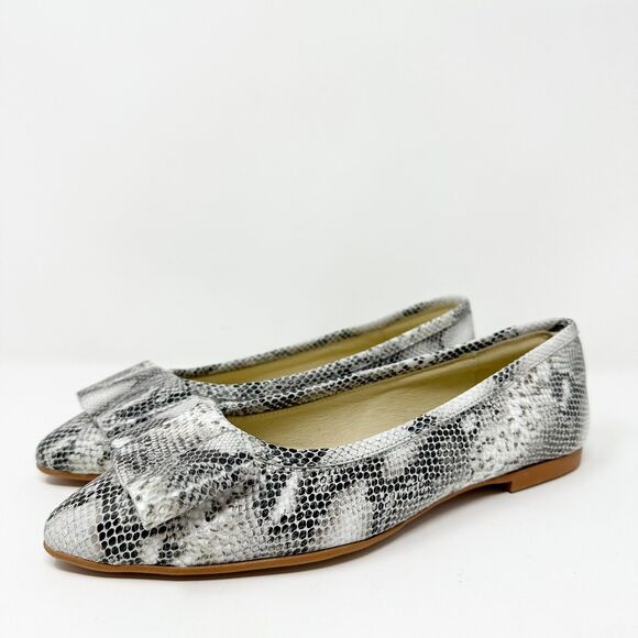 Blublonc Womens Snakeskin Print Leather Flats 35 Made In Spain Bow Detail US 5 - Picture 2 of 13